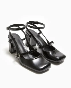 Babies Vernies Avec Talon Ouvert - Noir