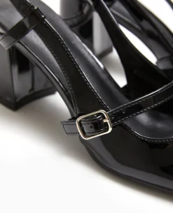 Babies Vernies Avec Talon Ouvert - Noir