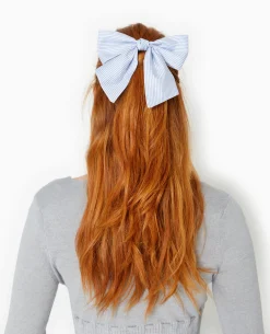 Barrette Avec Nœud Rayé - Bleu Clair