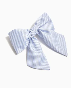 Barrette Avec Nœud Rayé - Bleu Clair