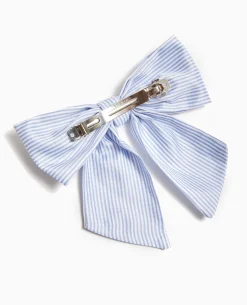 Barrette Avec Nœud Rayé - Bleu Clair