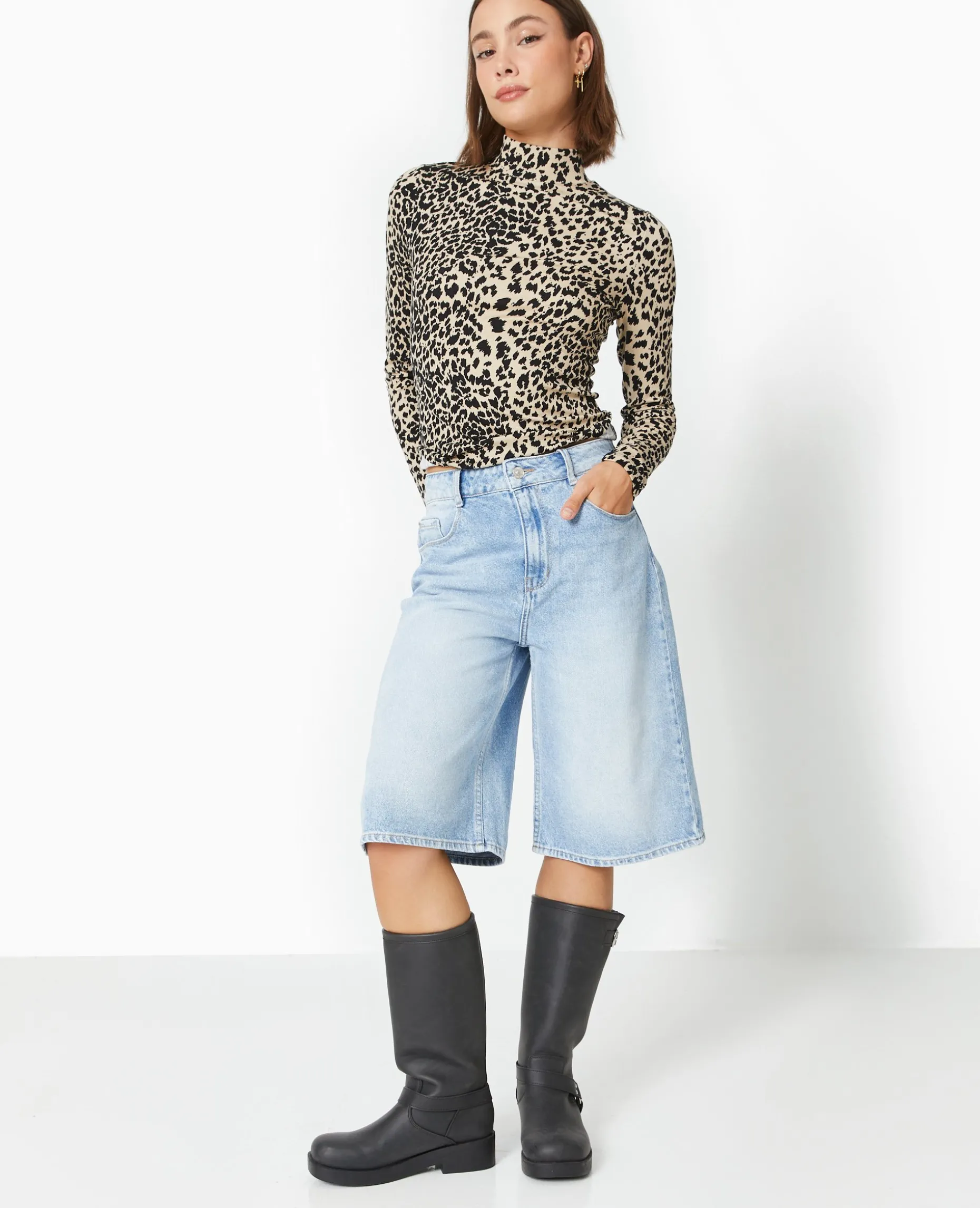 Bermuda En Jean Loose Taille Regular - Bleu Clair
