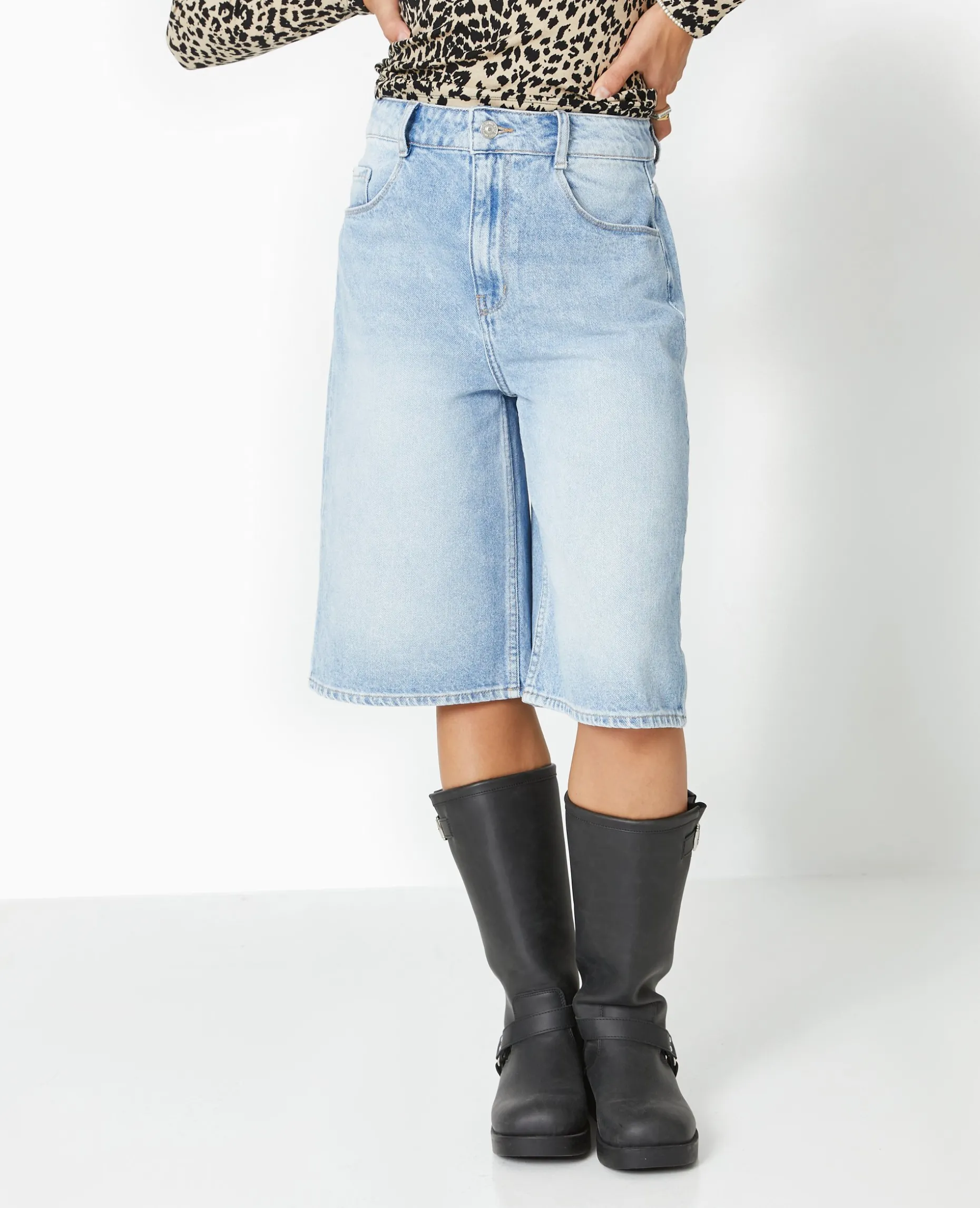 Bermuda En Jean Loose Taille Regular - Bleu Clair