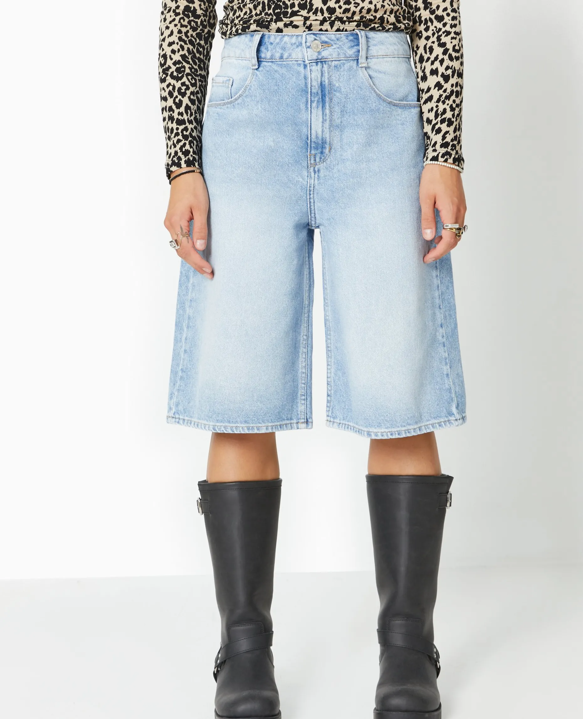 Bermuda En Jean Loose Taille Regular - Bleu Clair