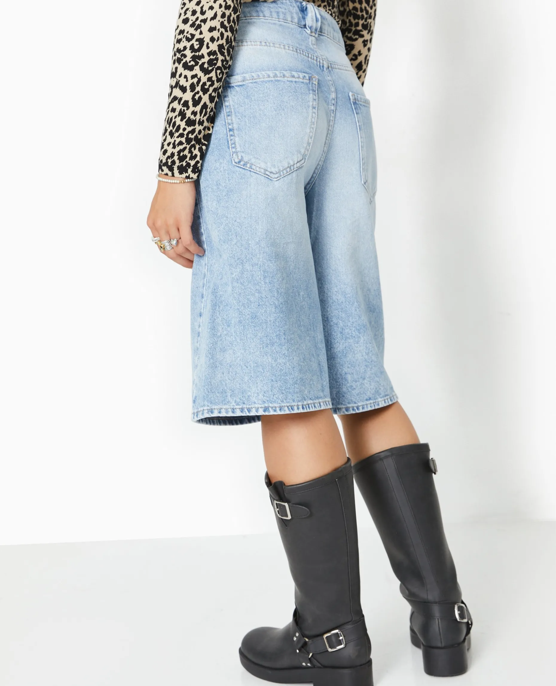 Bermuda En Jean Loose Taille Regular - Bleu Clair