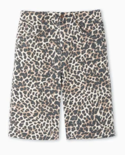 Bermuda Large En Jean Motif Léopard - Taupe