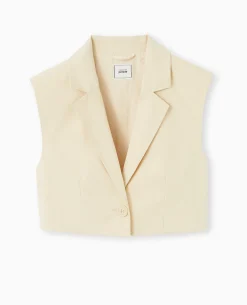 Blazer Sans Manches Cropped - Beige