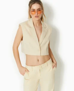 Blazer Sans Manches Cropped - Beige