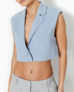Blazer Sans Manches Cropped - Bleu