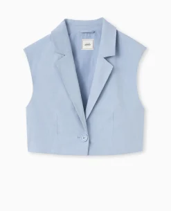 Blazer Sans Manches Cropped - Bleu