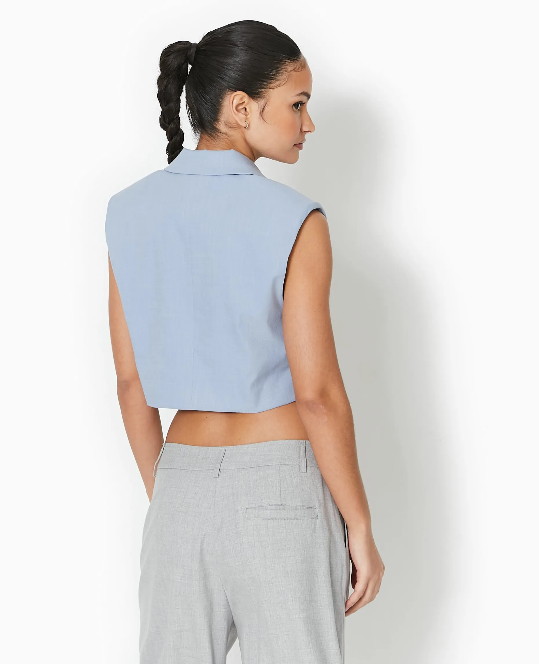 Blazer Sans Manches Cropped - Bleu