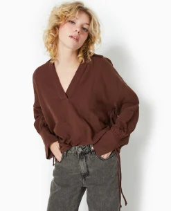 Blouse Ample En Gaze De Coton - Marron