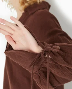 Blouse Ample En Gaze De Coton - Marron