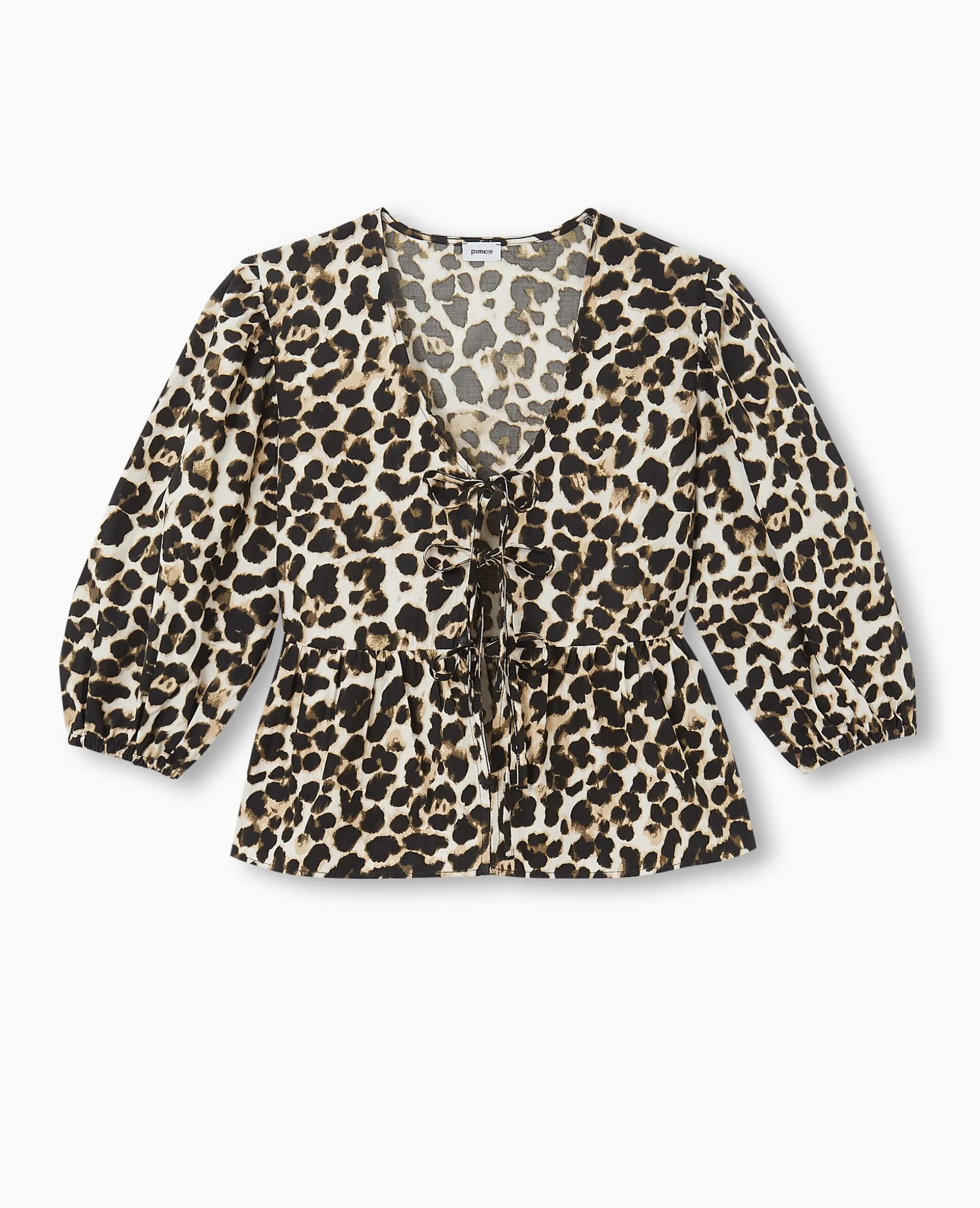 Blouse Avec Nouettes Et Volant Motif Léopard - Marron