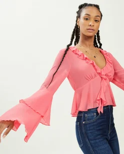 Blouse Avec Volants En Voile - Rose