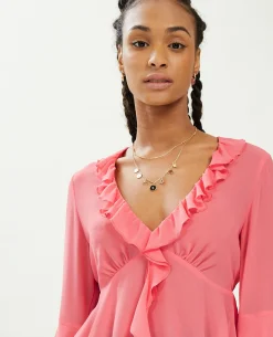 Blouse Avec Volants En Voile - Rose