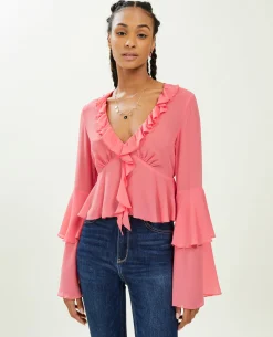 Blouse Avec Volants En Voile - Rose