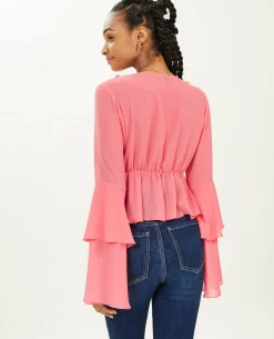 Blouse Avec Volants En Voile - Rose