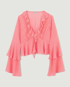 Blouse Avec Volants En Voile - Rose