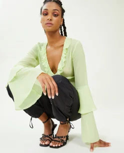 Blouse Avec Volants En Voile - Vert Anis