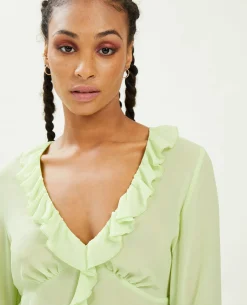 Blouse Avec Volants En Voile - Vert Anis