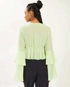 Blouse Avec Volants En Voile - Vert Anis