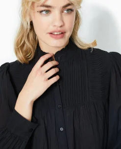 Blouse Boutonnée Avec Plis - Noir