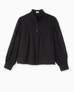 Blouse Boutonnée Avec Plis - Noir