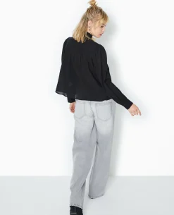 Blouse Boutonnée Avec Plis - Noir