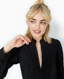 Blouse Boutonnée Avec Plis - Noir