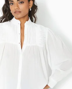 Blouse Boutonnée Avec Plis - Blanc