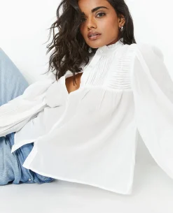 Blouse Boutonnée Avec Plis - Blanc