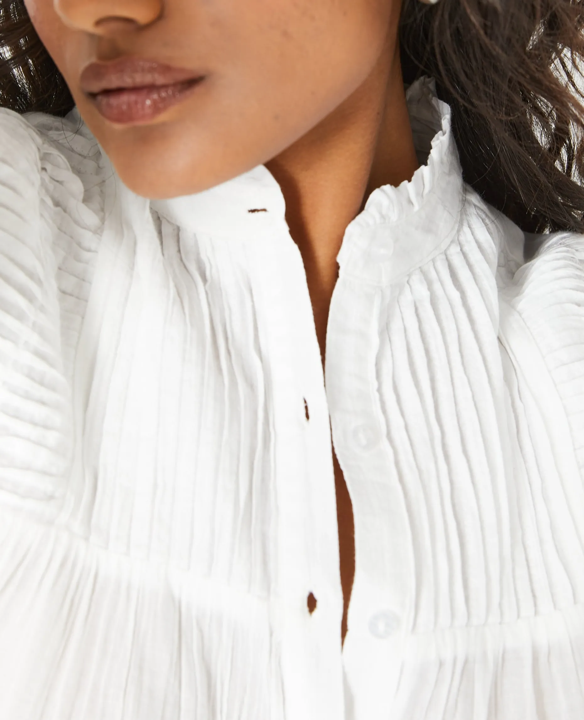 Blouse Boutonnée Avec Plis - Blanc