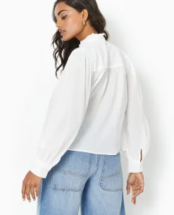 Blouse Boutonnée Avec Plis - Blanc