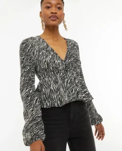 Blouse Cache-cœur En Tissu Fluide - Noir