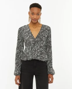 Blouse Cache-cœur En Tissu Fluide - Noir