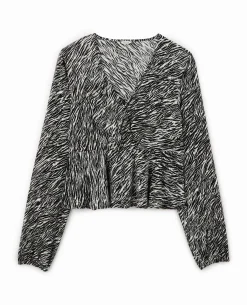 Blouse Cache-cœur En Tissu Fluide - Noir