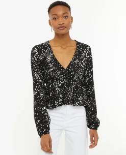 Blouse Cache-cœur En Tissu Fluide - Noir