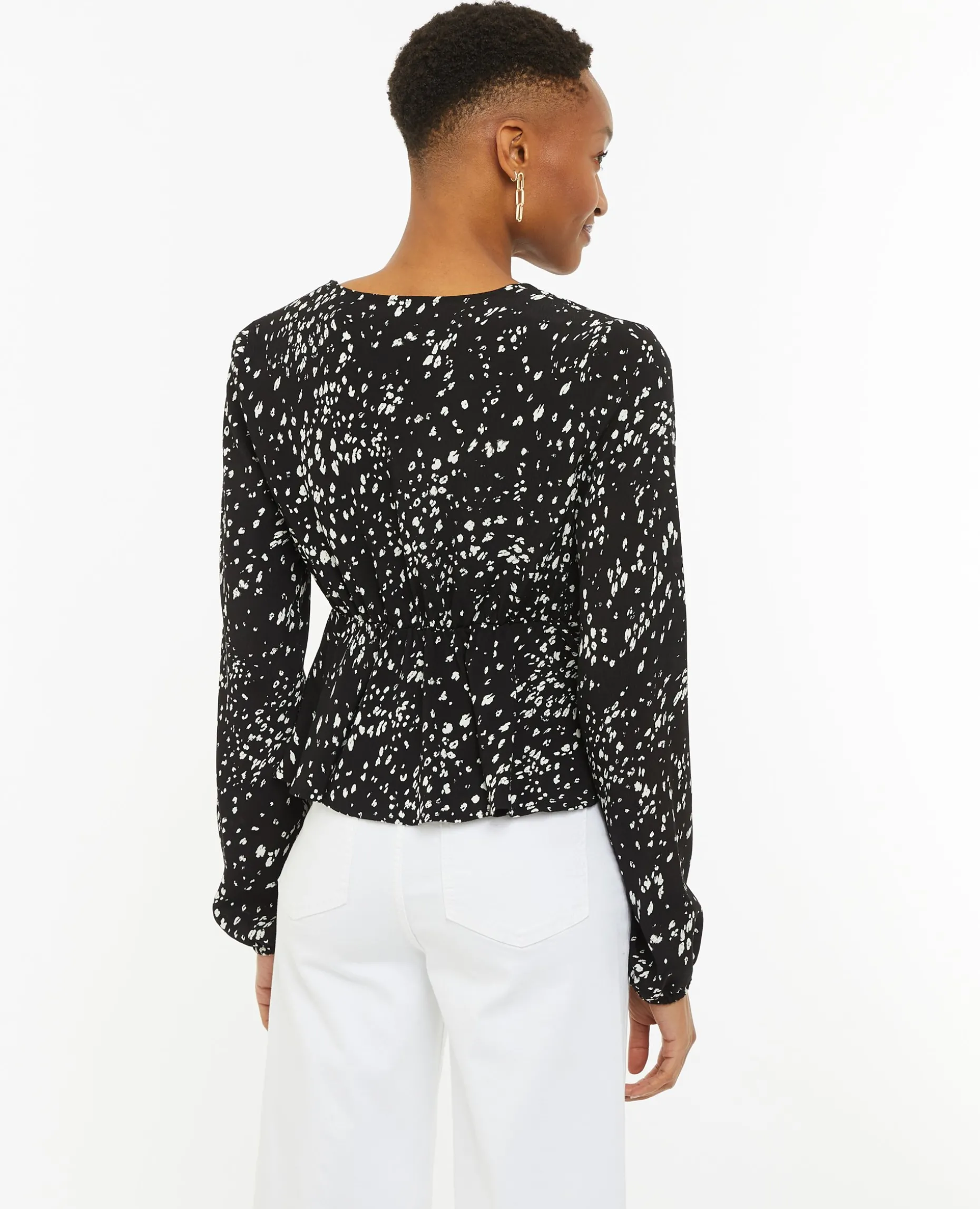Blouse Cache-cœur En Tissu Fluide - Noir