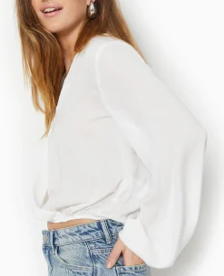 Blouse Cache-cœur En Tissu Satiné - Blanc