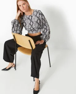 Blouse Courte Avec Découpe Dos Motif Python - Marron