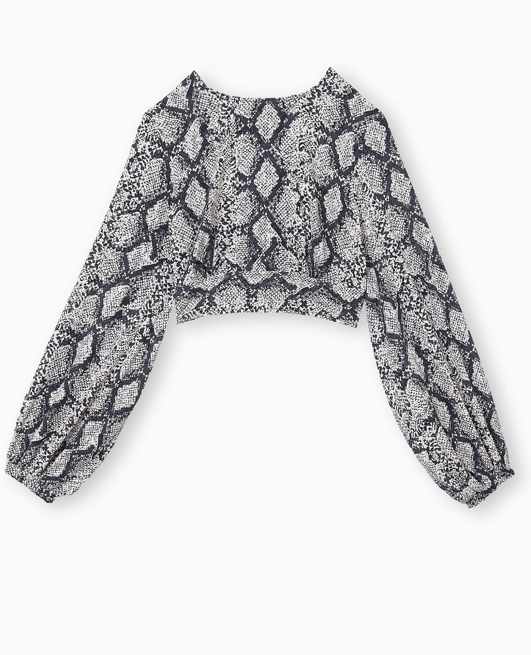 Blouse Courte Avec Découpe Dos Motif Python - Marron