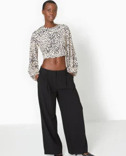 Blouse Courte Avec Découpe Dos Motif Léopard - Taupe