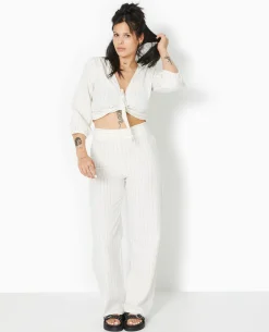 Blouse Courte Avec Nœud Devant - Blanc