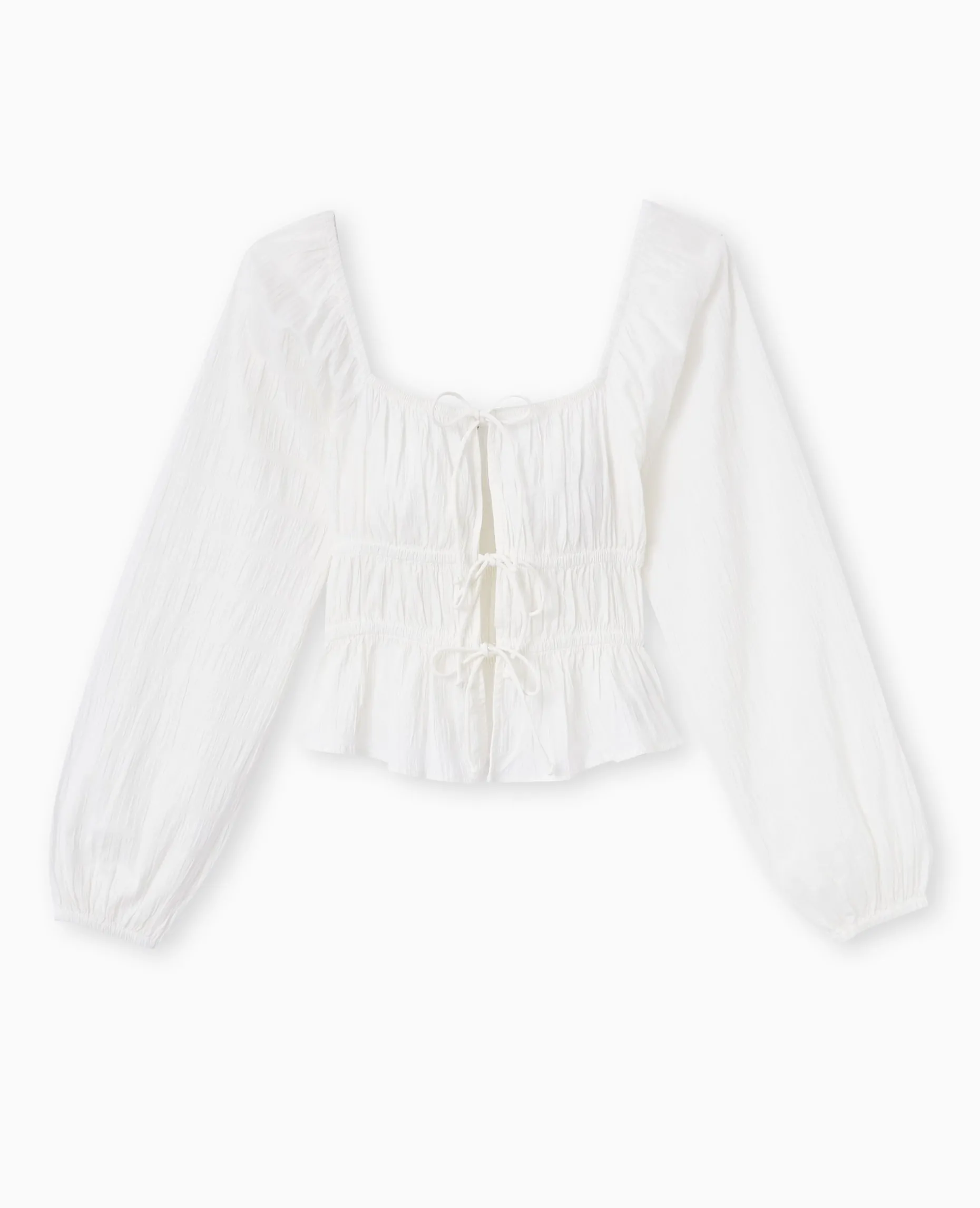 Blouse Encolure Bardot Avec Liens à Nouer - écru