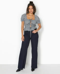 Blouse Encolure Bardot Motif Vichy - Noir