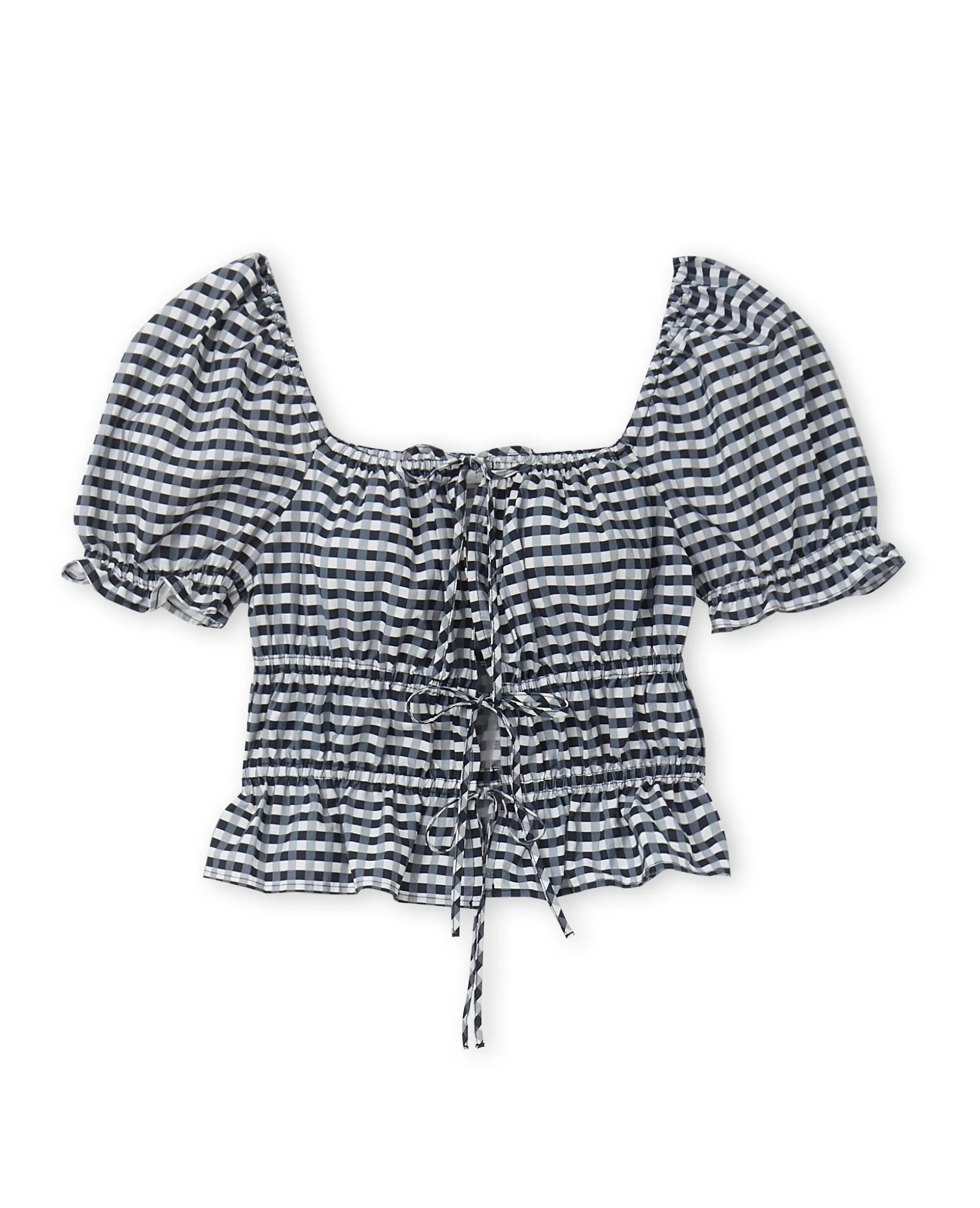 Blouse Encolure Bardot Motif Vichy - Noir
