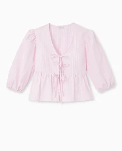Blouse Manches Ballons Et Nouettes - Rose Poudré