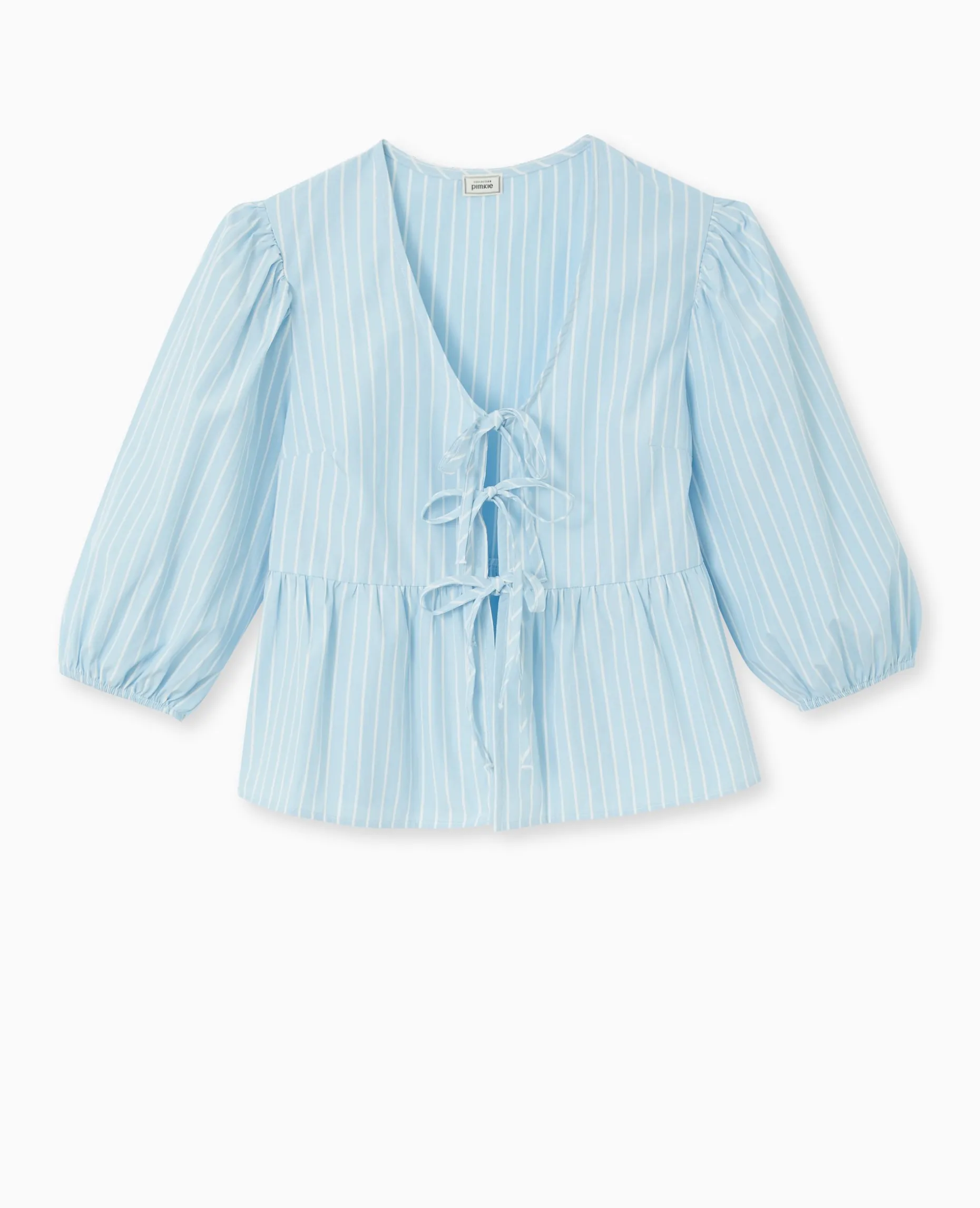 Blouse Manches Ballons Et Nouettes - Bleu Clair
