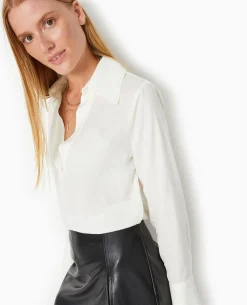 Blouse Manches Longues Avec Col - Blanc